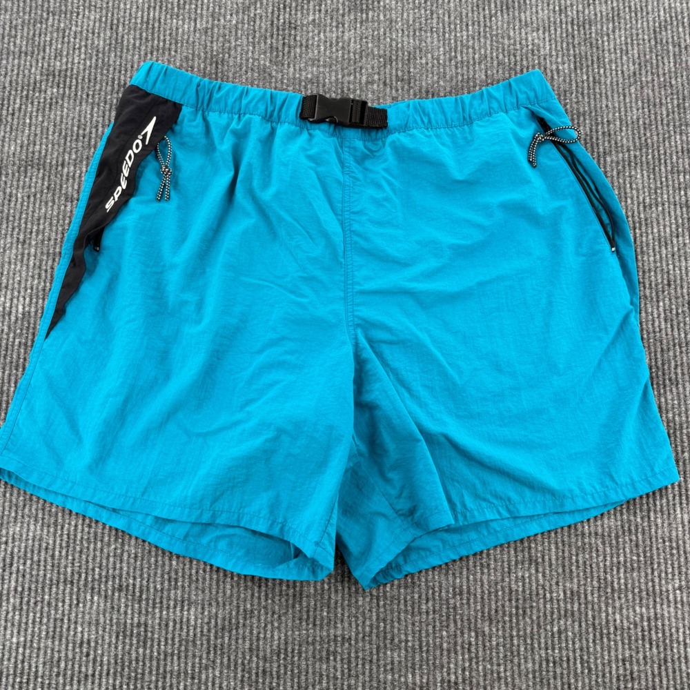 Speedo Mens XL Blue Nylon Swim Trunks Board Shorts Buckle Waist